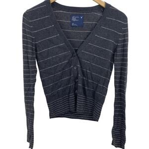 American Eagle Sweater Womens Small Cropped Y2K Style Bellacore Gray Stripe